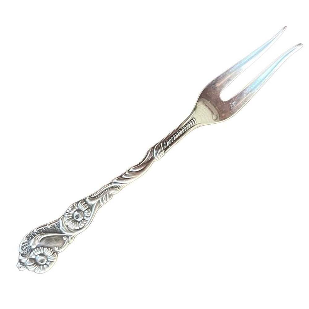 Vintage Nils Johan NIJ4 Silverplate Sweden 2-Prong Lemon Pickle Fork Floral